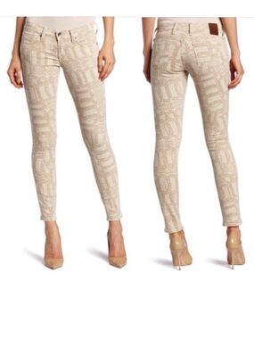 LUCKY BRAND LEGEND SKINNY JEANS *KHAKI & CREAM LACE PRINT *SIZE 2 *LOW-RISE